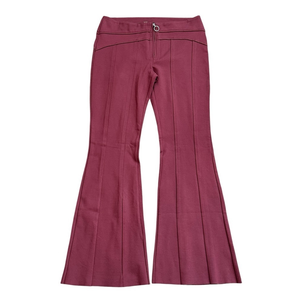 Free People Burgundy Ponte Knit High Rise Flare Pants Size 4 Raw Hem
